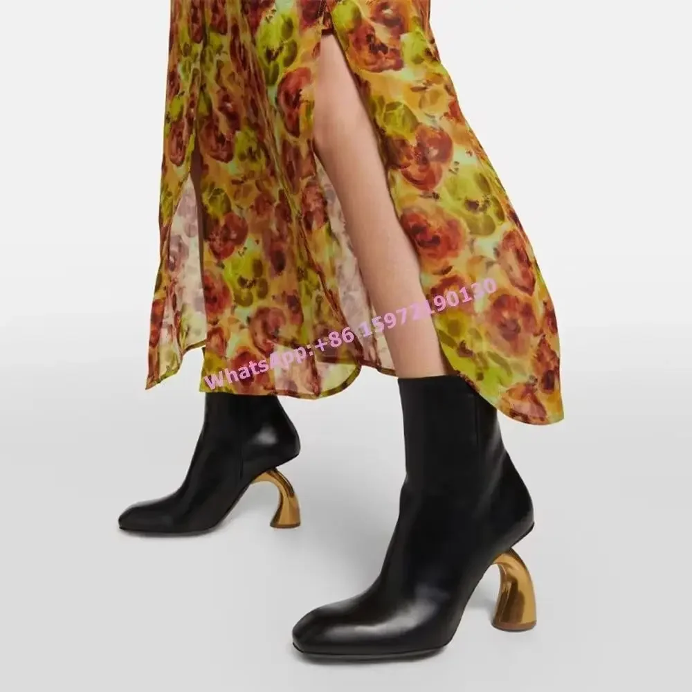 

Strange Style Heels Short Boots Black Square Toe Side Zipper Elegant Official Shoes Women's Sexy Concise Winter Ankle Boots