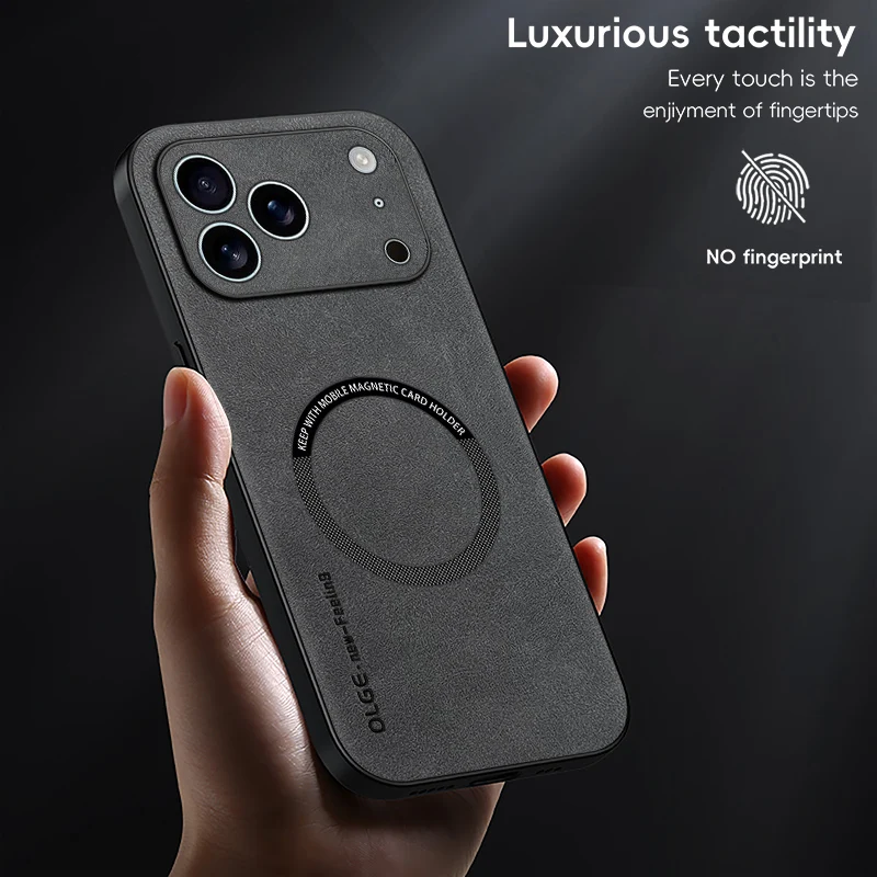 Custodia sottile in pelle PU delicata sulla pelle con texture di lusso per IPhone 17Pro Max Air 16 15 14 13 12 Plus Cover anti-goccia con ricarica magnetica
