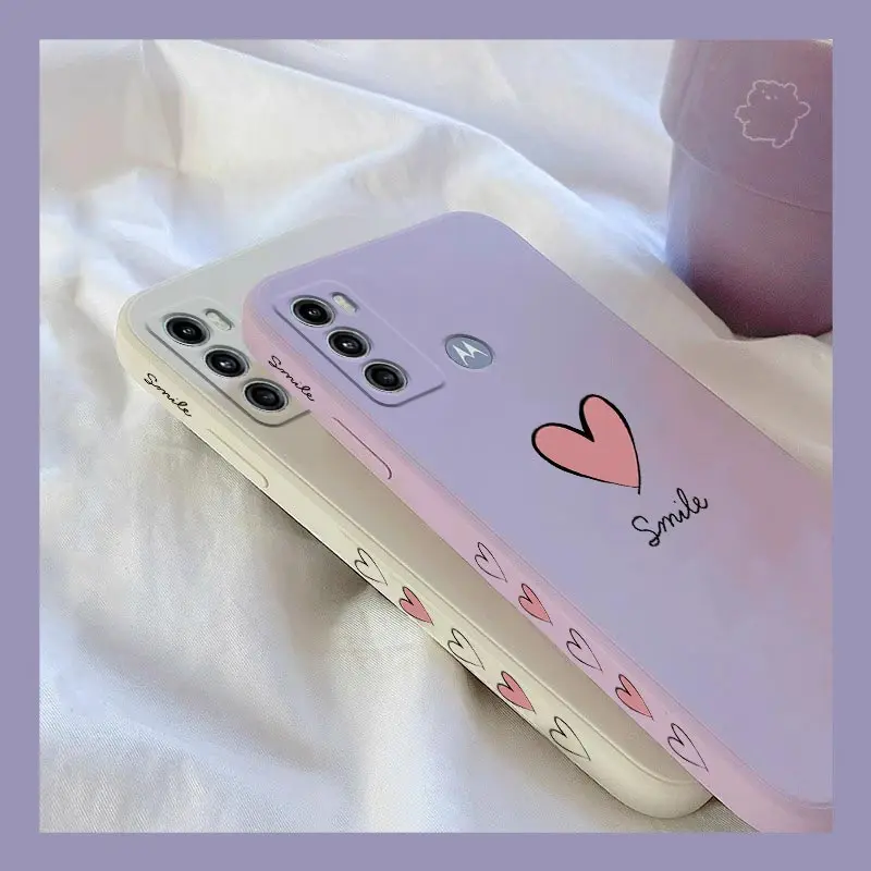 G60 Pink Heart Silicone Phone Case For Motorola Moto G60 G62 G60S G40F G54 G52 G42 G10 G13 G82 G30 G72 G84 G34 G24 G14 G20 Cover