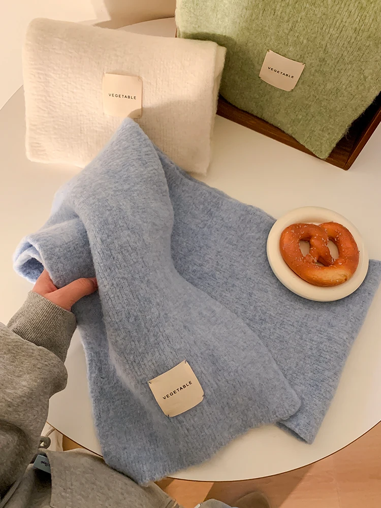 Sciarpa lavorata a maglia blu in misto lana calda per donna Ne Protection Sciarpa invernale coreana Sle Scimmia rettangolare lunga per studenti