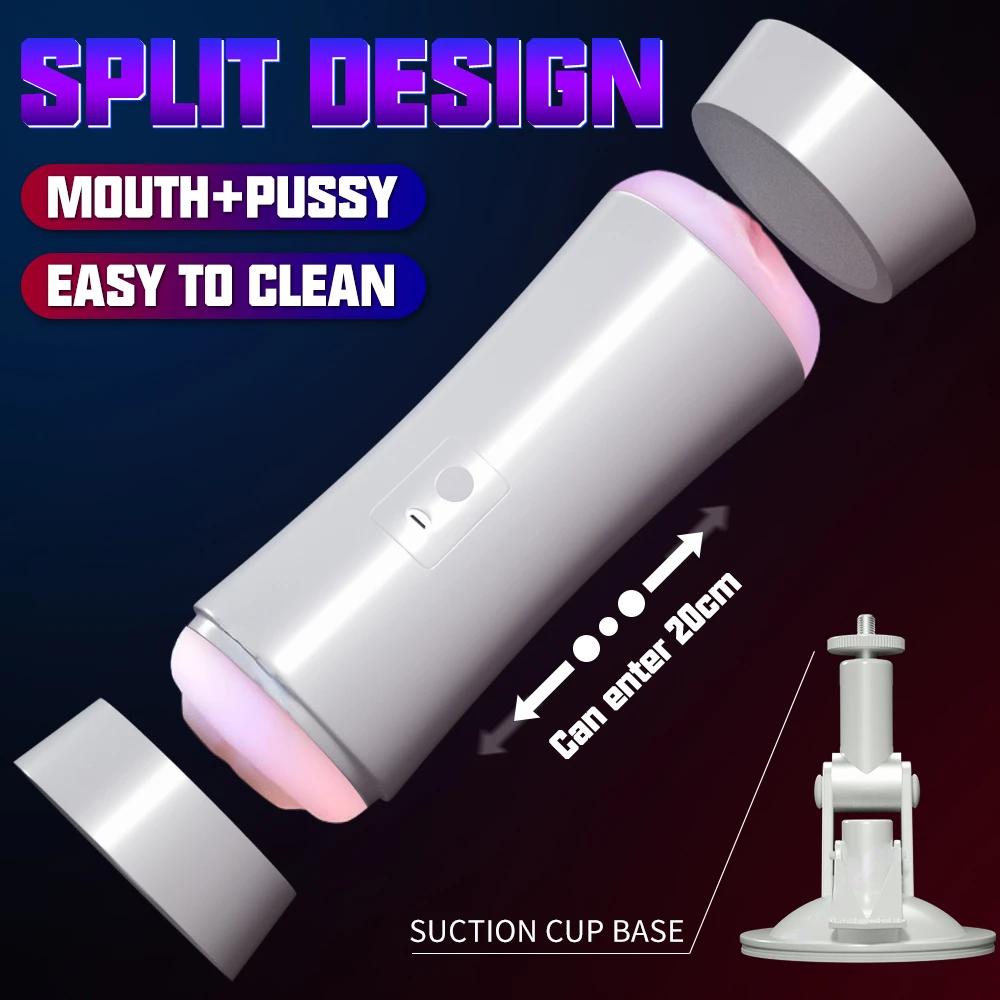 Dual Channel Male Automatic Masturbation Cup Sucking Blowjob Vibrator Mouth Vagina Pocket Pussy with Bracket 18 Sex Toys for Men