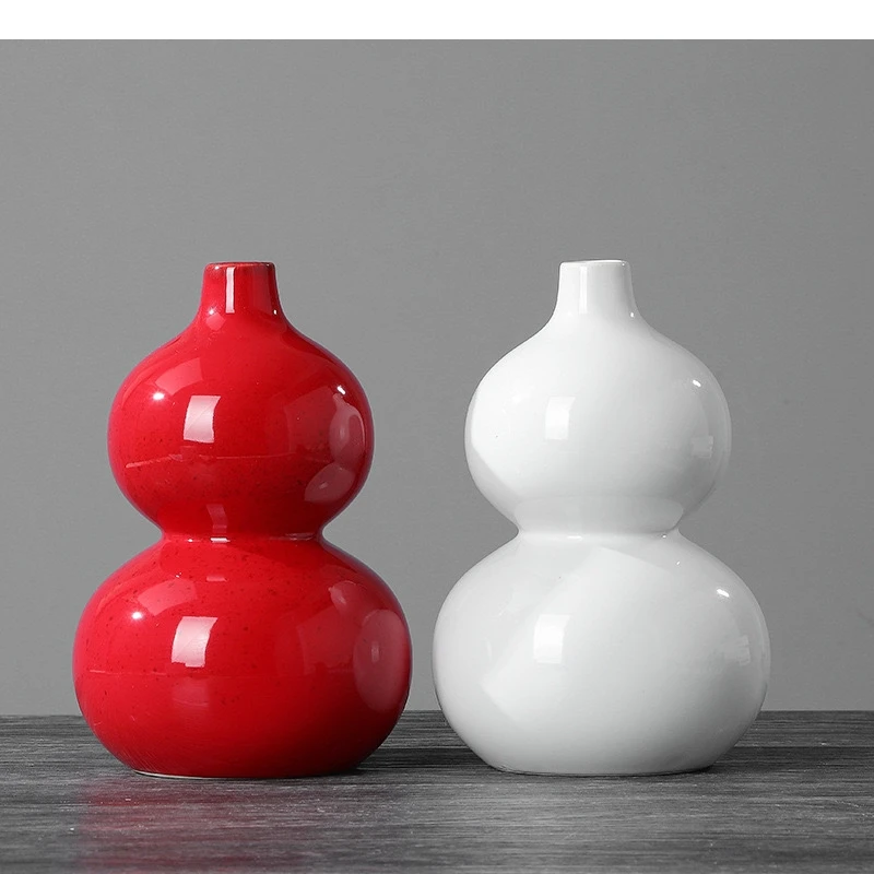 Ceramic Vase Red Hulu Shape Ashi Desktop Ornament Handicrafts Flower Arrangement Accessories Pot Home Decoration