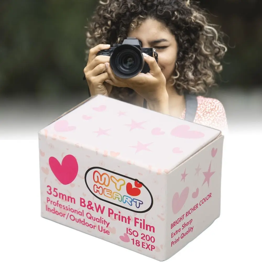 Nuevo corazón amoroso 35mm película de impresión en blanco y negro ISO 200 HD impermeable 35mm película de impresión 8/18 EXP película de cámara para 135 cámaras