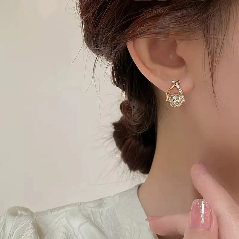 Golden Cross Big CZ Crystal Stud Earring for Women Temperament Korean Design Trend Simple Cute LOVE Wedding  Jewelry Girl Gift
