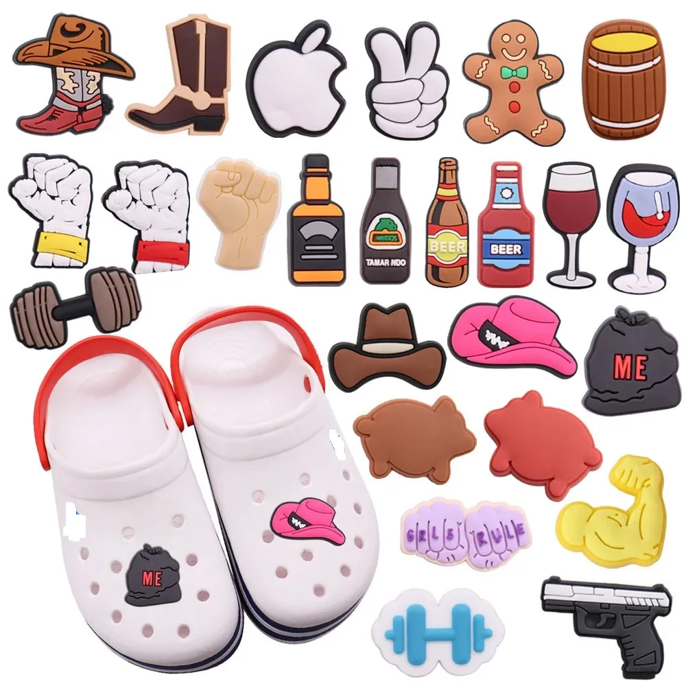 1pcs PVC Shoe Charms Hat Wooden Barrel Boots Buckle Clog Button Accessories Hole Slipper Ornaments for Bands Children Backpack