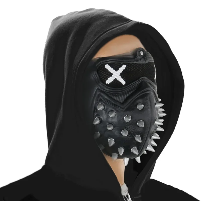 Game Watch Dogs 2 WD2 Mask Marcus Holloway Wrench Cosplay Rivet Face Mask Half Face PVC Plastic Mask Party Cosplay Props