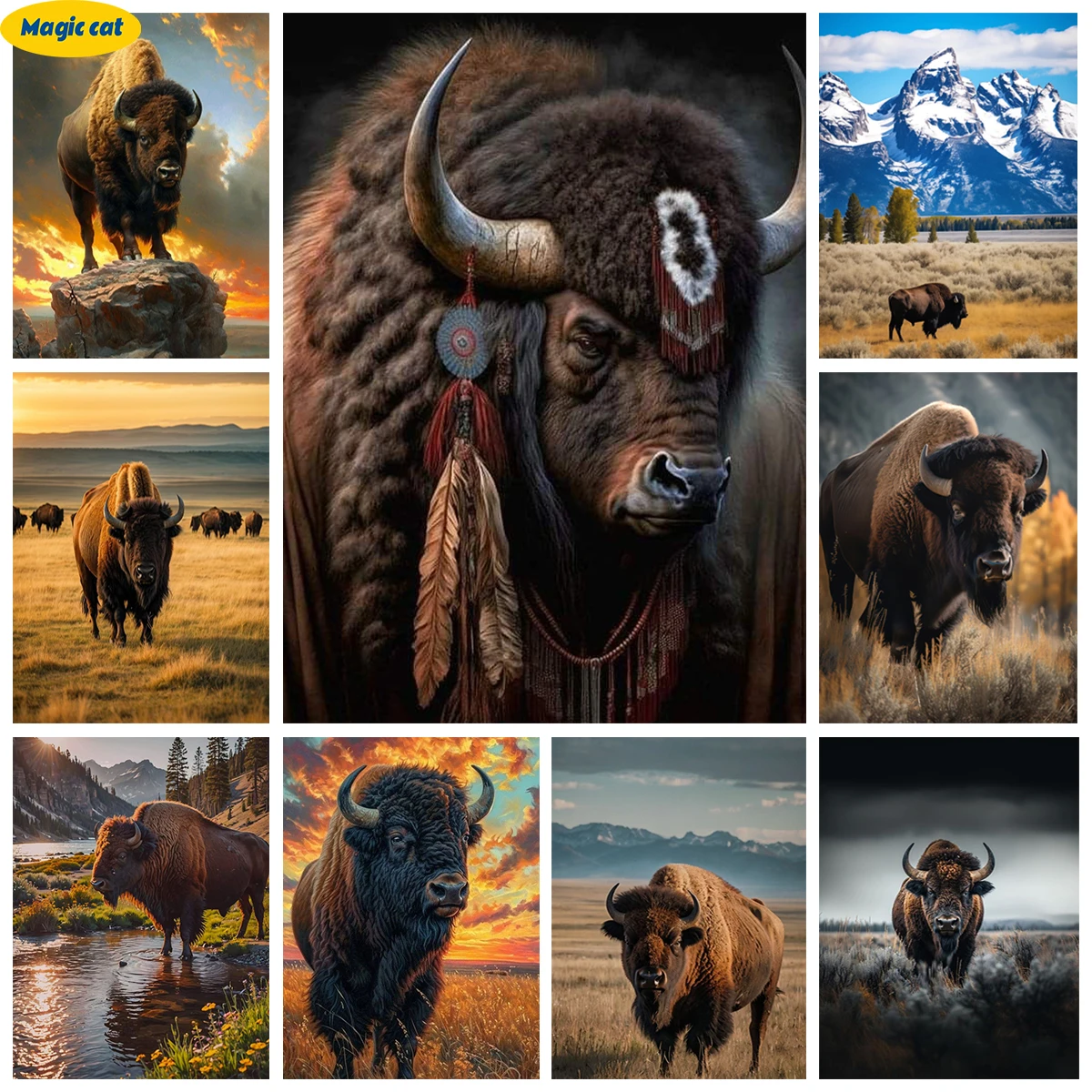 American Bison DIY Diamond Painting Bull Picture Diamond Embroidery Cross Stitch Animal Portrait Classic Home Decor Adult Hand