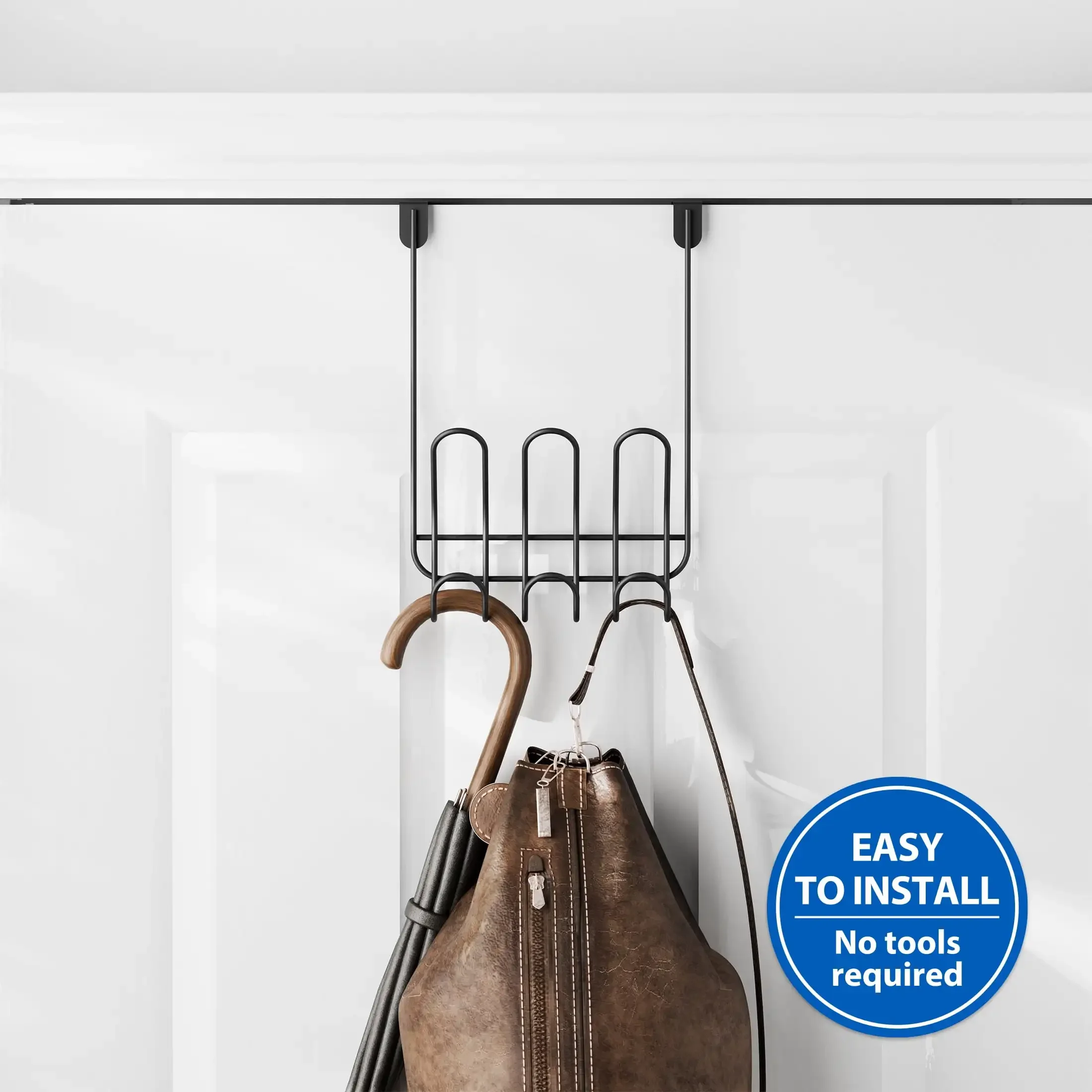 ชั้นวางตะขอ 3 อันแบบไม่มีสว่านสําหรับผ้าเช็ดตัวและเสื้อคลุม สีดําด้าน