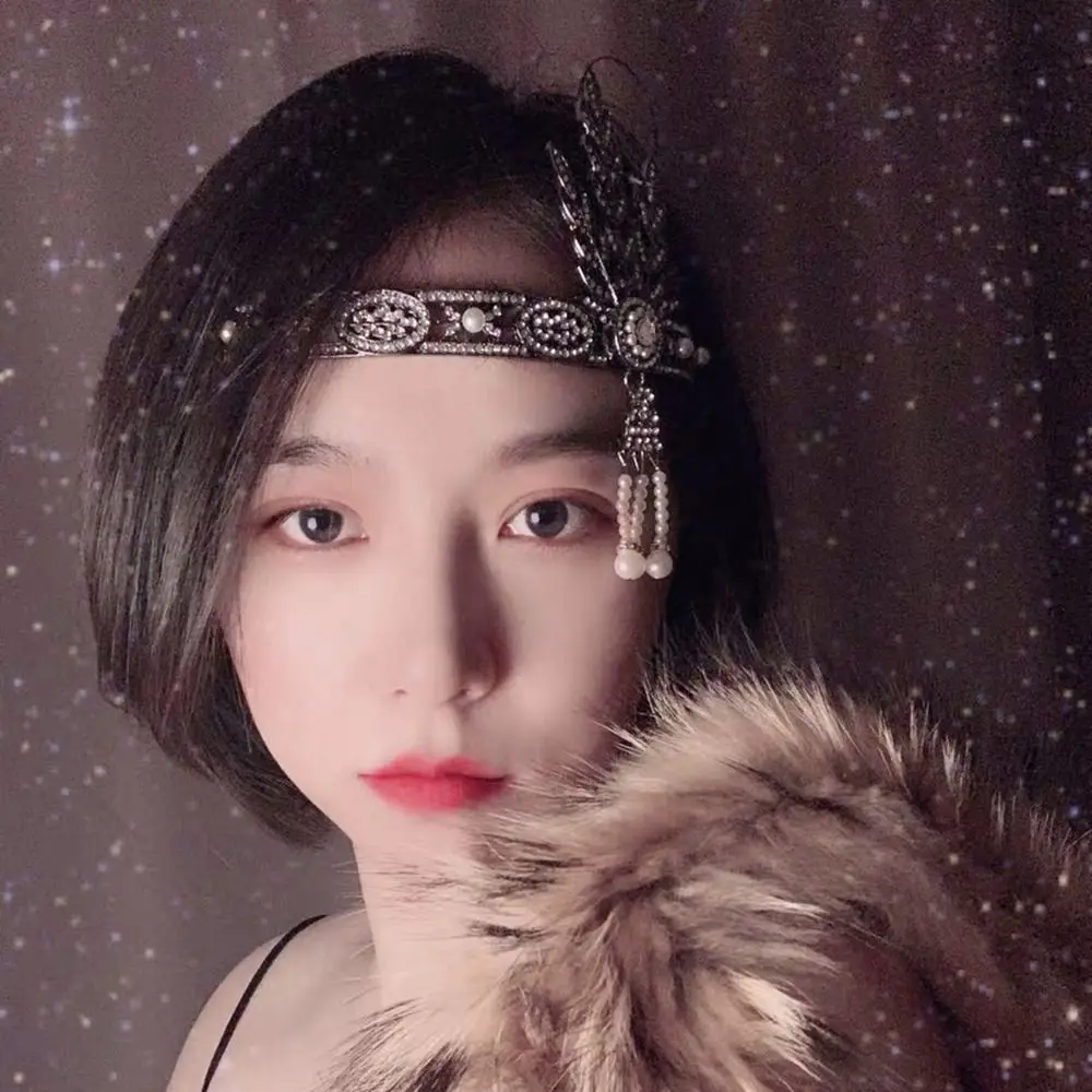 다이아몬드 크리스탈 머리띠 긴 체인 가장 무도회 파티 액세서리 그레이트 개츠비 머리띠 리프 머리띠 한국 스타일 머리띠