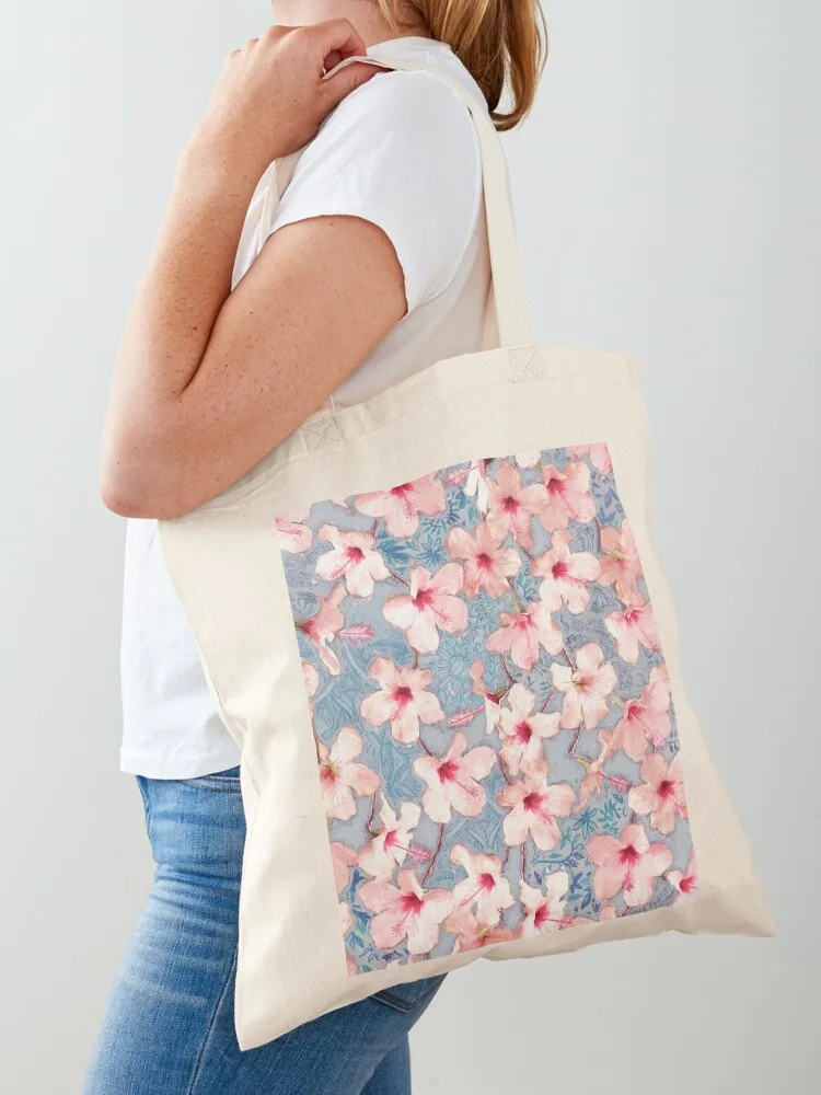 

Shabby Chic Hibiscus Patchwork Pattern in Pink & Blue Tote Bag Handbags women shopper bag women canvas bags woman 2025