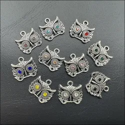 10 New Animal Owl Charms Tibetan Silver Tone Mixed Crystal Pendants 16x18mm HCJBAB