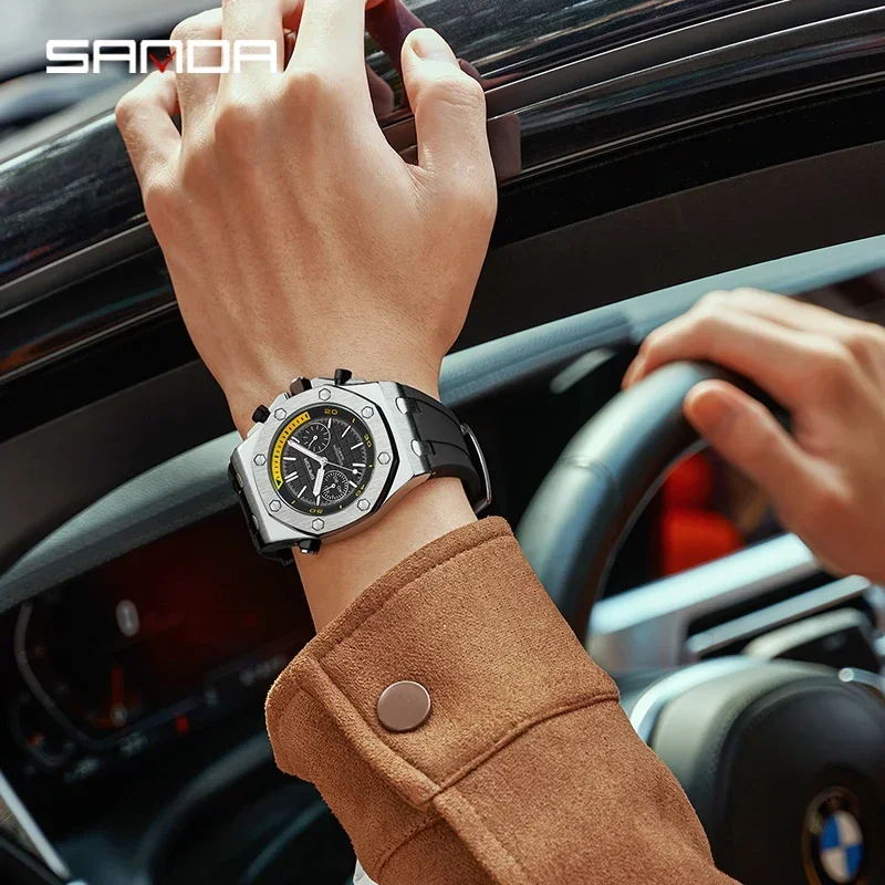 SANDA 7027 Men Date Quartz Watch Waterproof Reloj Hombre  Luxury Brand Men Analog Leather Sports Watch Men Army Military Watch