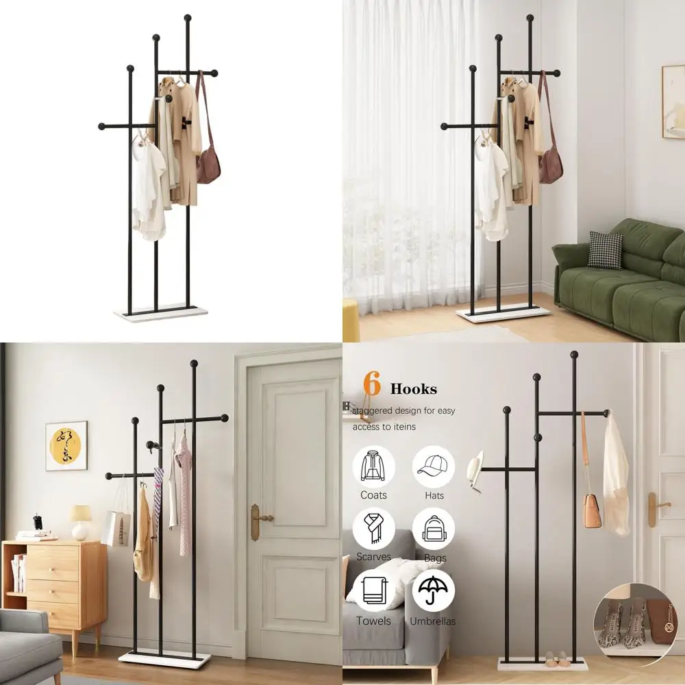 

Прочная металлическая вешалка для одежды с мраморным основанием для шляп, шарфов и сумок - длина 19,7 футов, черная