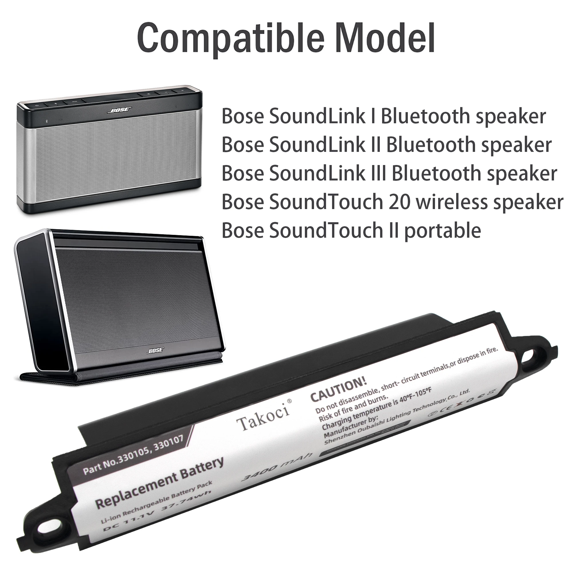 Replacement Battery for BOSE  404600, Soundlink, Soundlink 2, SoundLink 3, Soundlink II, SoundTouch 20 330105, 330105A, 330107