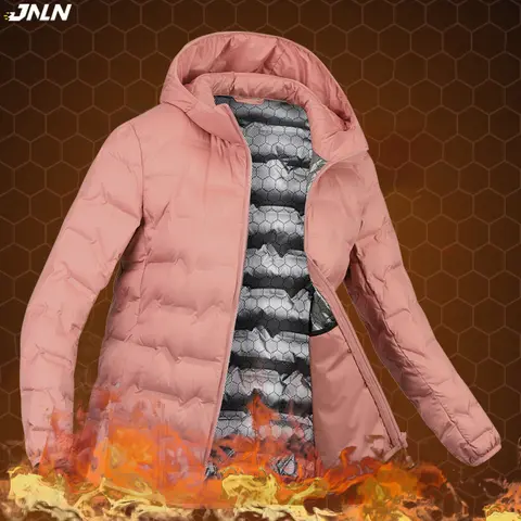 JNLN Winter Warm Down Jacket Women Hiking Camping Climbing Trekking Graphene Lining Coat Duck Down Lightweight Padding Jackets