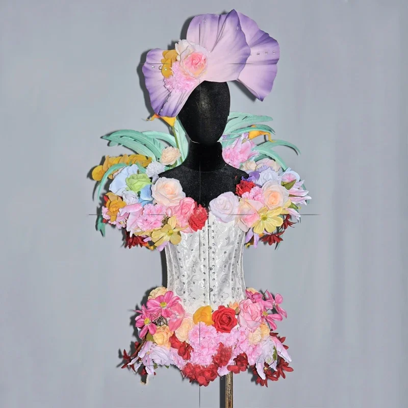 Flower Bodysuit Showgirl event Festival Outfit Women Pole Dance Cosplay Gogo Dance Costume Stage Performance Wear