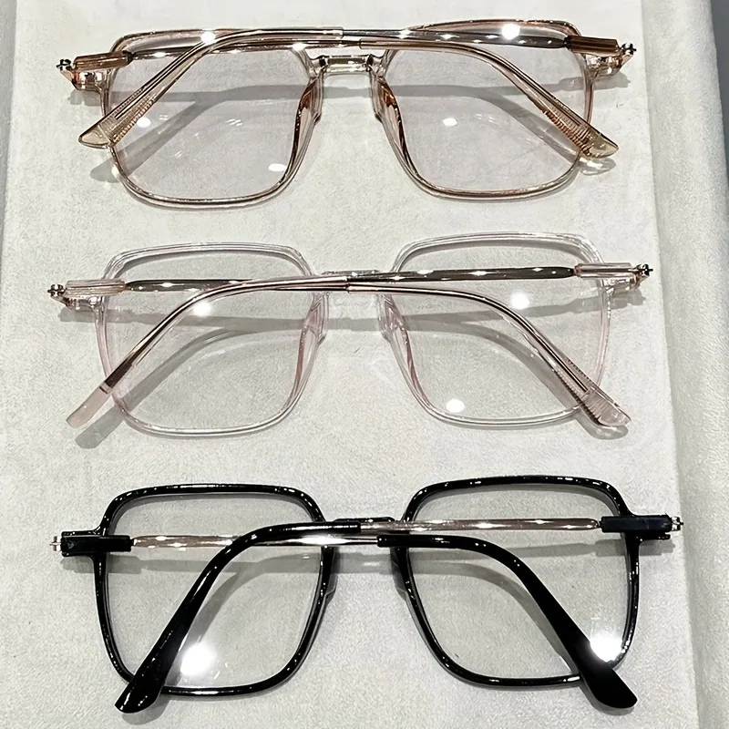 مجموعة نظارات نسائية بإطار مربع أنيق مكونة من 3 قطع عدسات مزخرفة للارتداء الكاجوال والرسمي، مثالية للصور والهدايا