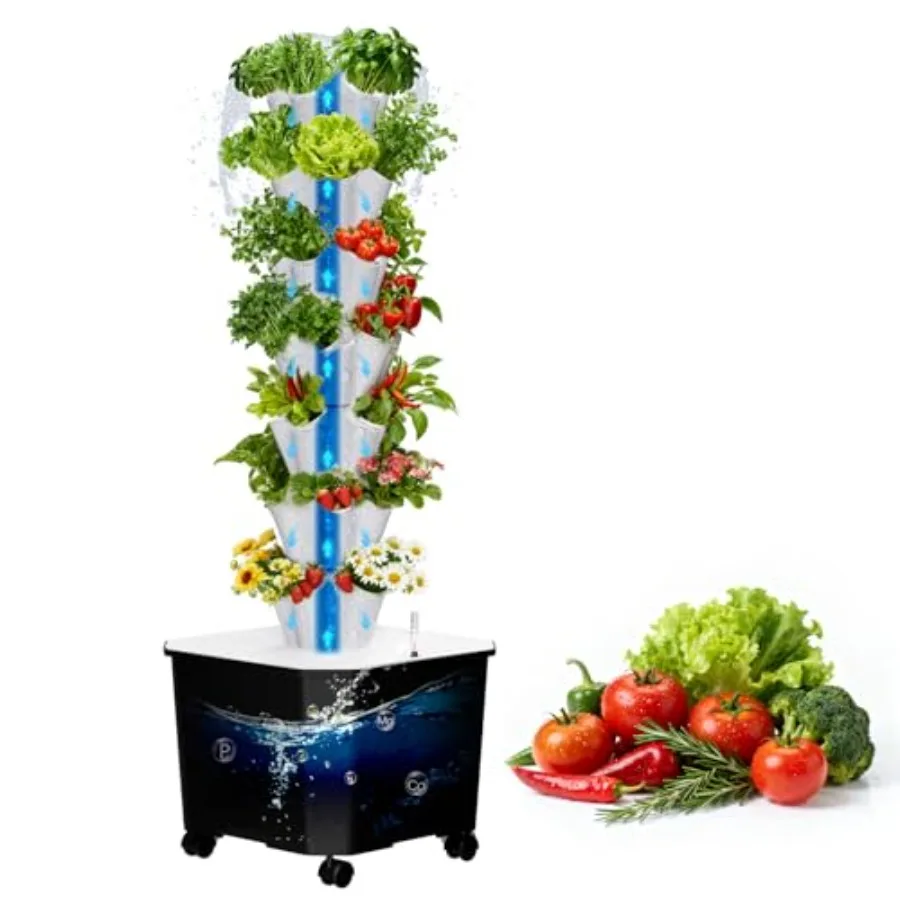 

Vertical Hydroponic Tower 7 Layer 35 Pods Growing System with 12V Water Pump 24h Smart Timer BPA-Free Modular Indoor Outdoor fo