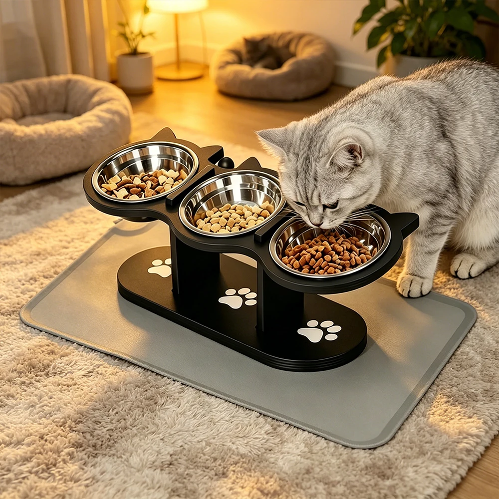 Comedero elevado 3 tazones para gato y perro – Base antideslizante - imagen 3