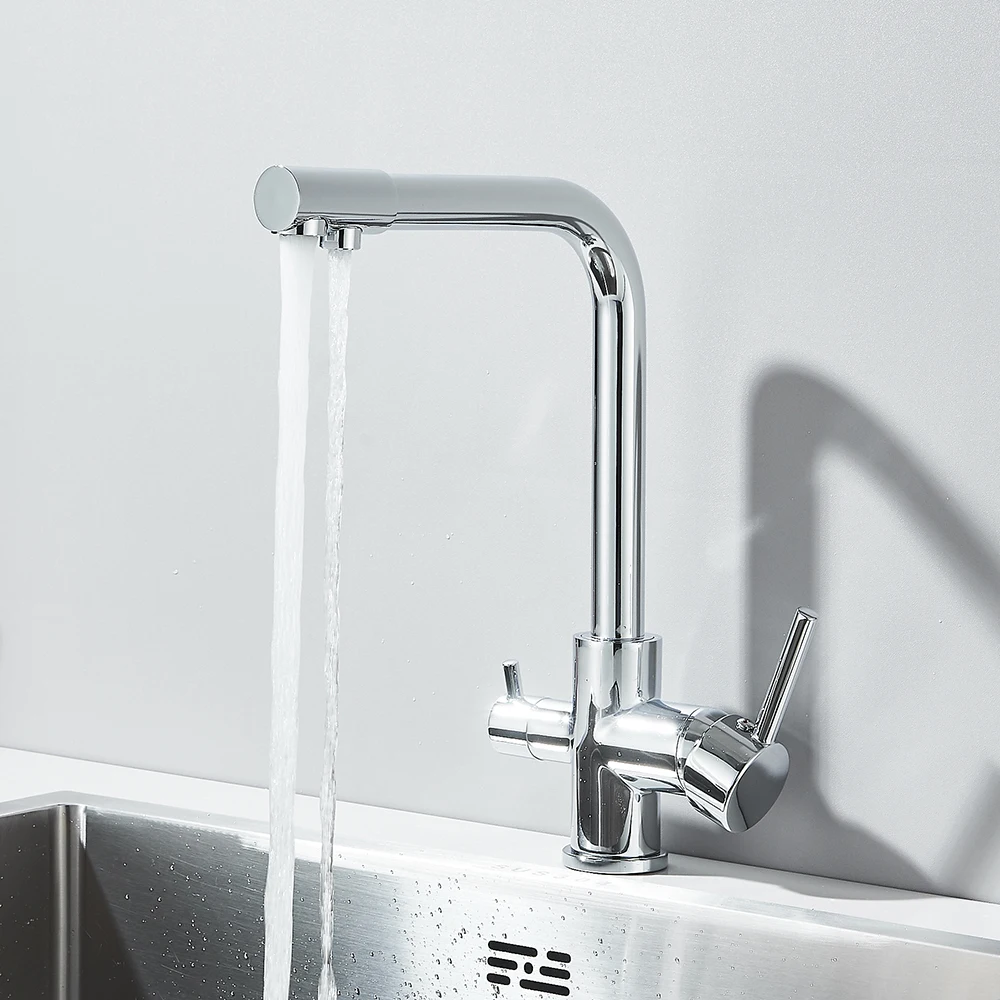 2025 New Chrome Pure Water Kitchen Faucet Pure Water Filter Crane Double Handle Hot and Cold Water Mixing Faucet image 2