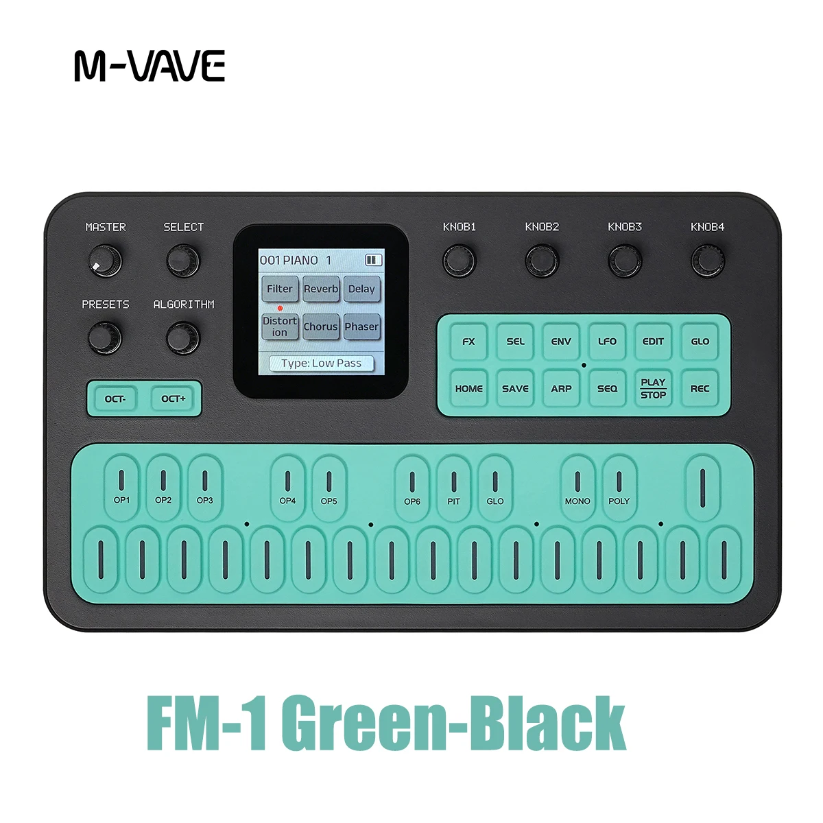 M-VAVE FM-1 (SK15) Black-Green Sound Module with Keyboard – 6 Operators, 32 Algos, 128 Presets, Arpeggiator, Built-in Speaker