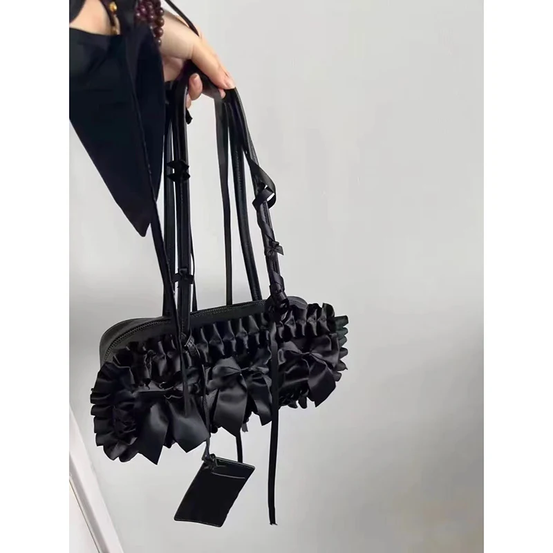 HAEX Gothic Women Handbags Fashion 2024 Lace Bow E Girl Underarm Shoulder Bag Luxury Designer Subculture Bolsas Femininas