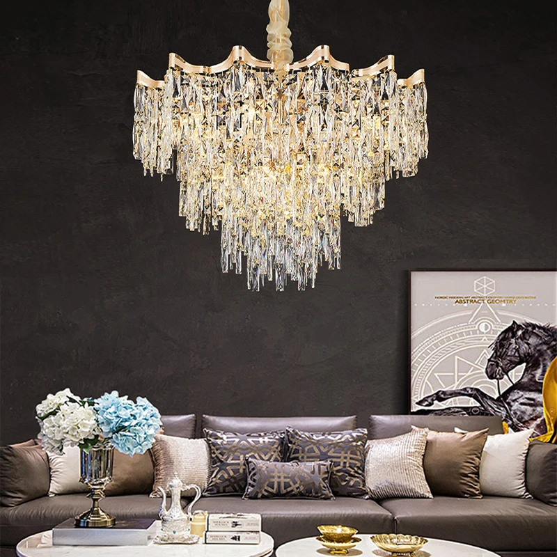 

Modern Luxury Crystal Ceiling Chandeliers New Trend LED Lustres Gold Hanging Lamps Home Decoration Lights for Living Room Decor