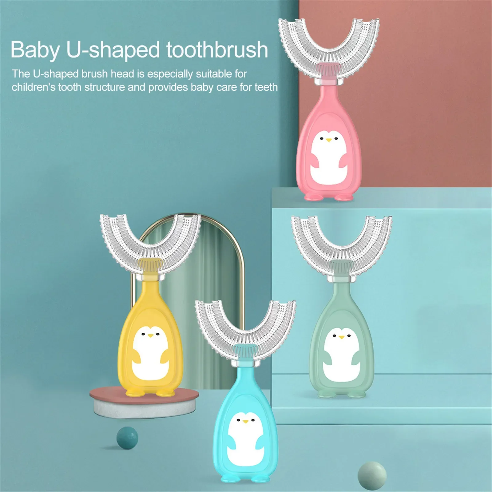 Children\'s Teeth Oral Care Cleaning Brush Baby Toothbrush 360 Degree U-shaped Soft Silicone Teethers Baby Toothbrush Newborn