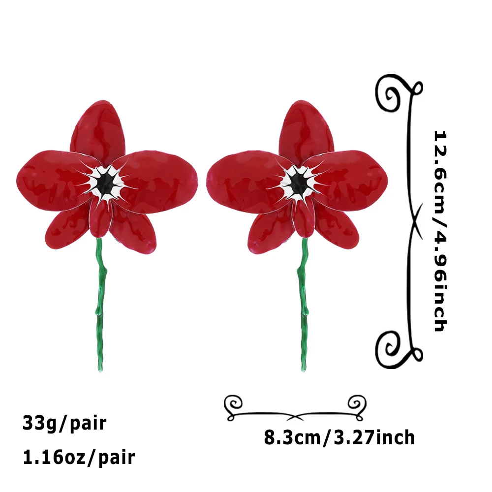 2024 Unique ZA  Metal Enameled Red Flower Earrings for Women Cute Big Alloy Drip Oil Floral Dangle Earring Wedding Jewelry