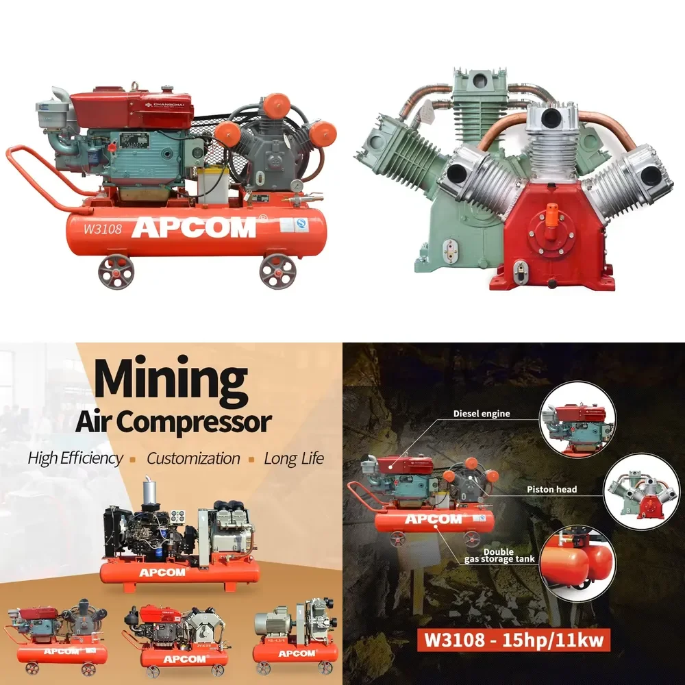 Mining Portable Piston air Compressors 15HP Powered High Efficiency 70CFM M3/min 1150rpm 2m3/min 70CFM Orange