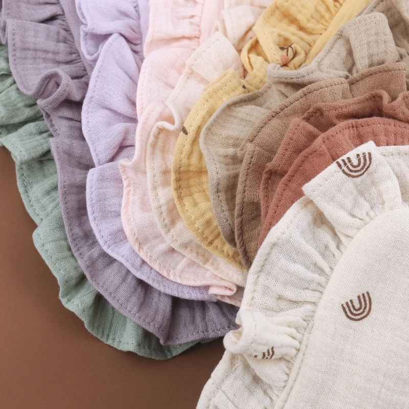 4 Layers Cotton Gauze Baby Bib Solid Color Ruffle Newborn Burp Cloths Reusable Absorbent Boys Girls Handkerchief Face Towel