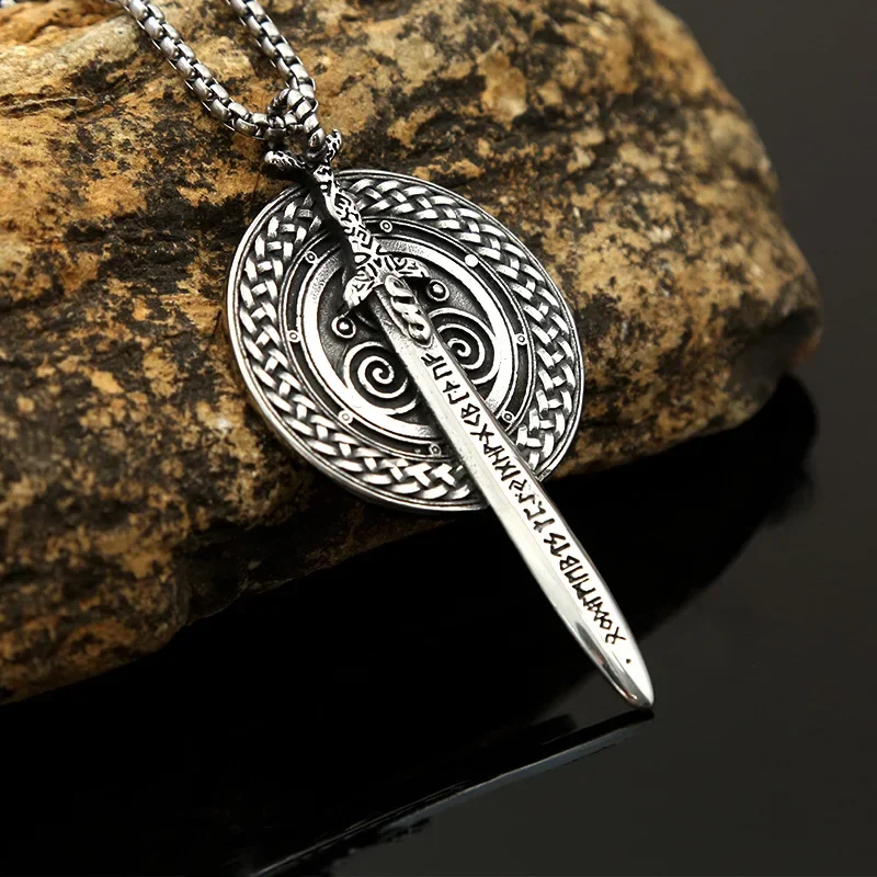 

Fashion Viking Celtic Knot Sword Necklaces For Men Stainless Steel Nordic Runes Pendant Valknut Amulet Jewelry Gift Wholesale