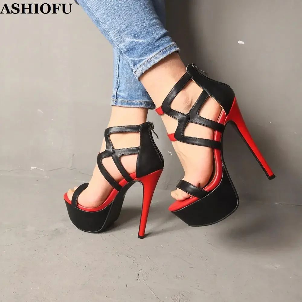 ASHIOFU Handmade Real Photos Ladies Platform Sandals Wedding Party Prom Shoes Sexy Platform Evening Club Dress Fashion Sandals