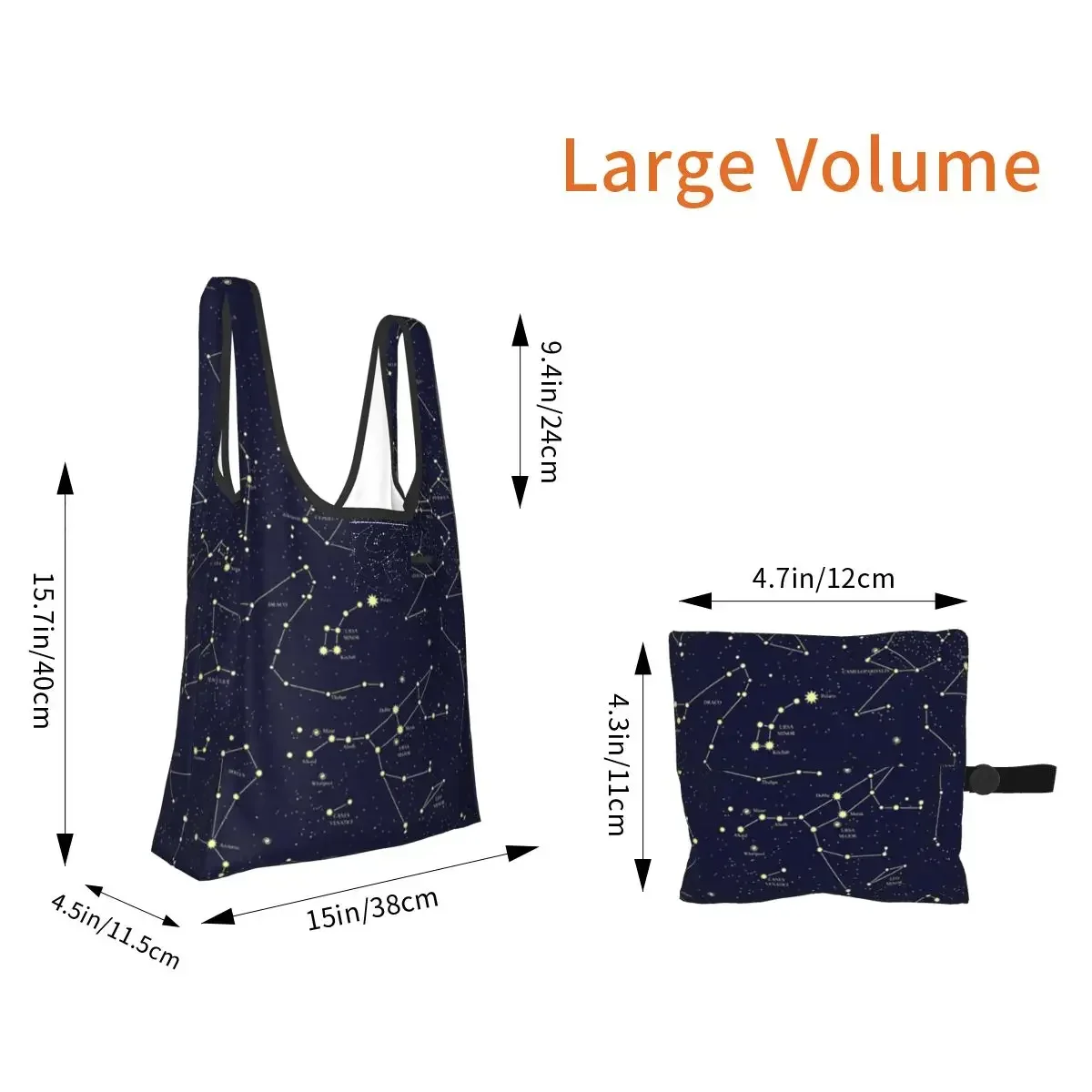 Night Sky Golden Celestial Stars Zodiac Constellations Shopping Bag Portable Tote Bags Reusable Shoulder Shopper Bag