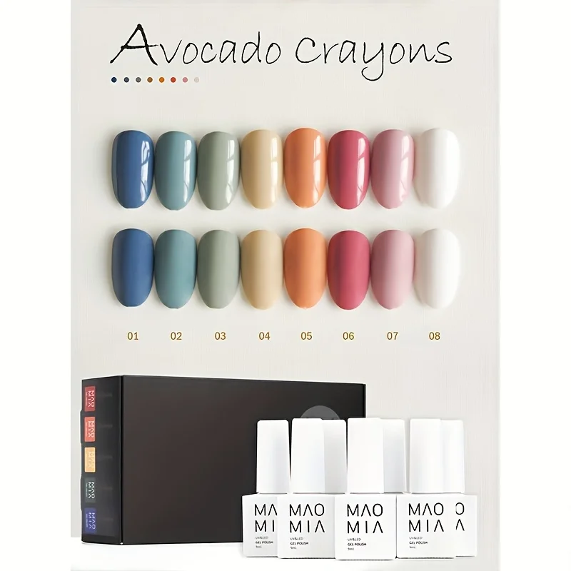 

Гель-лак для ногтей Maomia, набор из 8 шт., мелки, цвета, замачиваемый УФ/светодиодный профессиональный лак, полуперманентный маникюр для ногтей