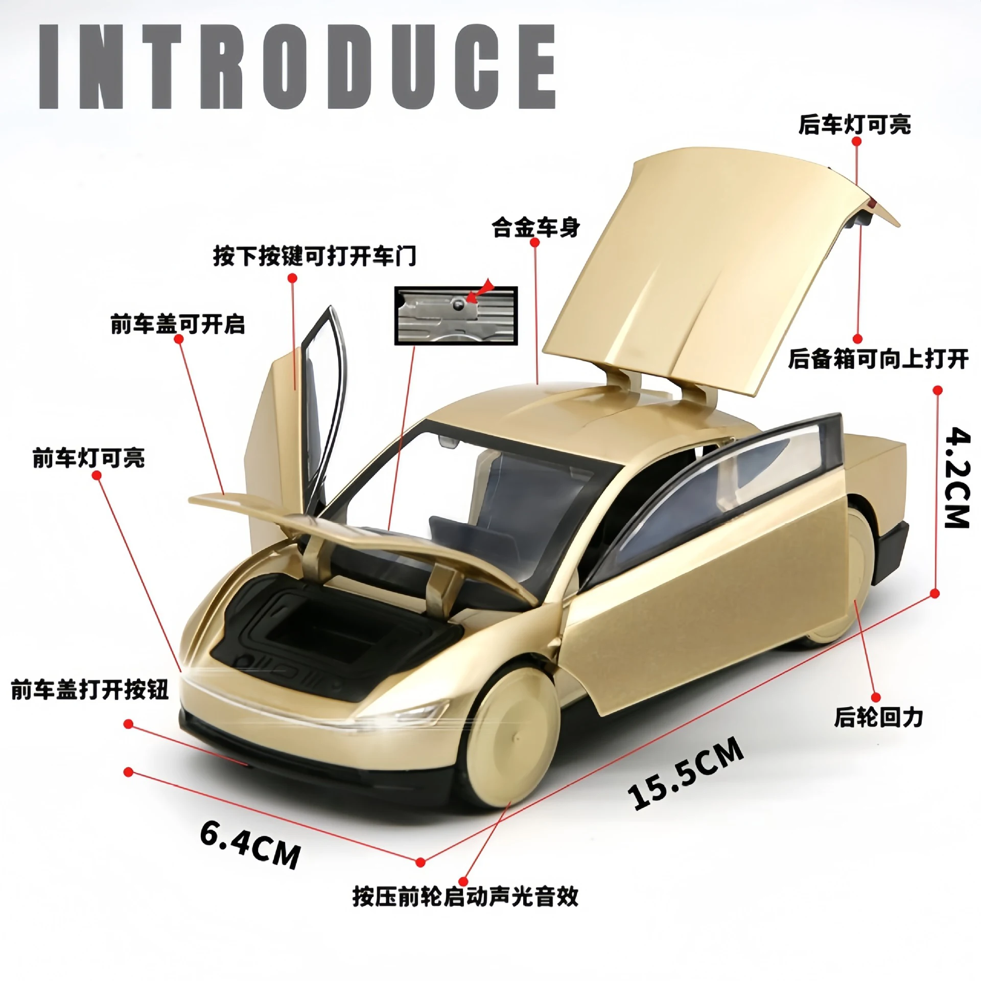1:32 Teslas Cybercab Robotaxi 합금 자동차 모델 소리와 빛 뒤로 당겨 어린이 장난감 수집품 생일 선물