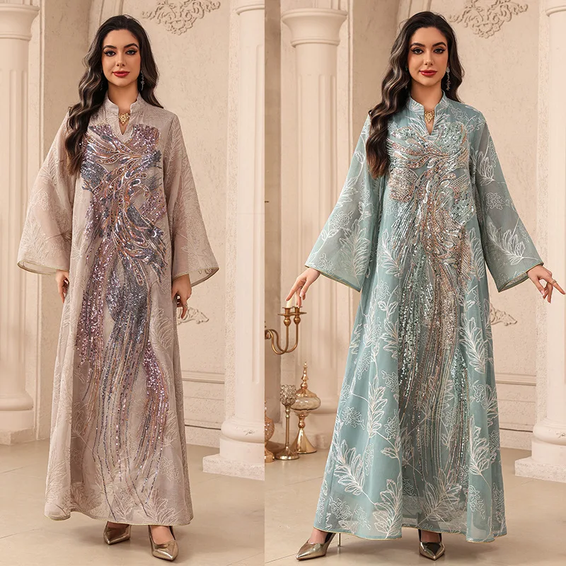 

Muslim Dress Abaya Women Eid Party Dresses Kaftan Sequins Embroidery Jalabiya Vestidos Ramadan Morocco Dubai Arab Long Robe