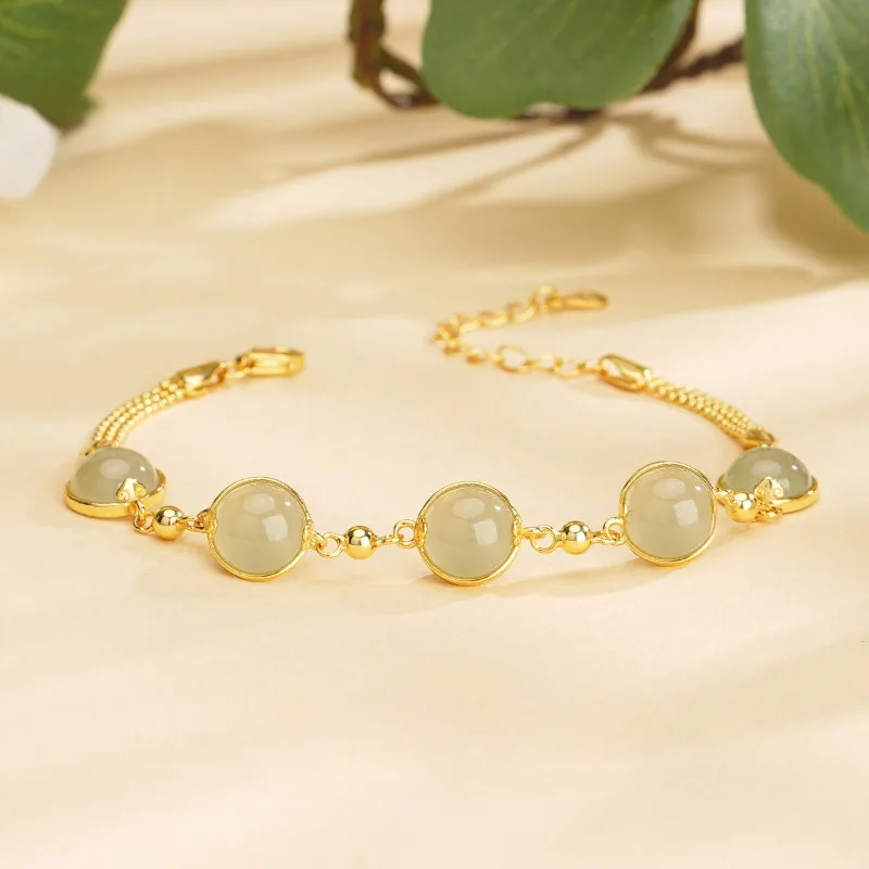 

TIMESWIND Light Luxury Women S925 Silver Natural Light Green Round Bead Women Bracelet with Certificate