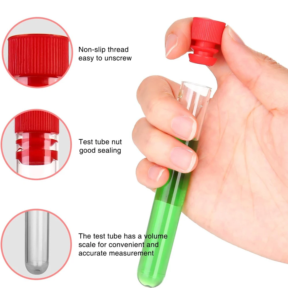 Set of 6 Assorted Color Plastic Test Tube Set with Caps and Rack Scientific Experiment(1 Set)