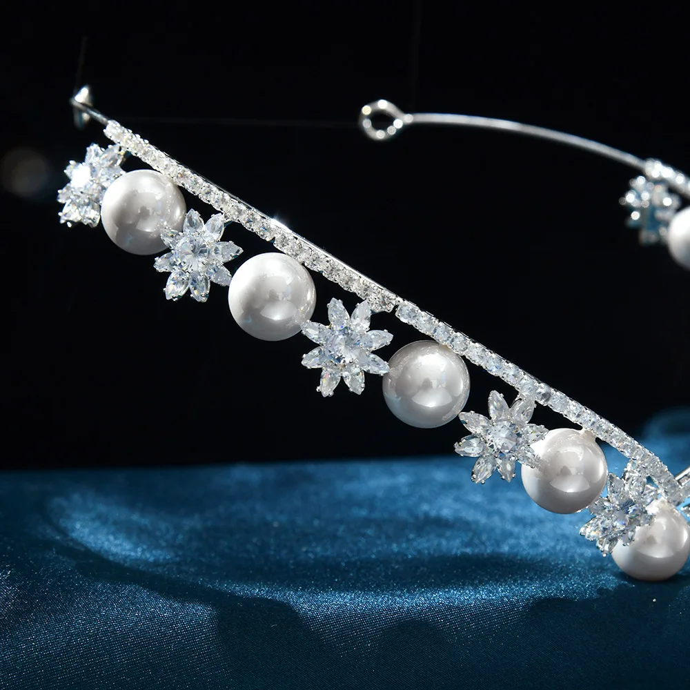 Luxury Bride Tiaras For Wedding Hair Jewelry Headdress Zirconia Bridal Headband Pearl Tiaras Crowns For Birthday Party Headpiece