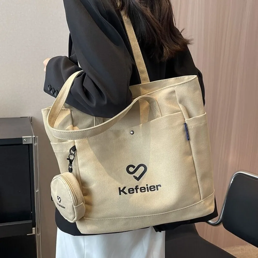 

Korean Style Canvas Underarm Tote Bag with Small Wallet Versatile Women's Shoulder Bag Casual Solid Color Student Handbag Female