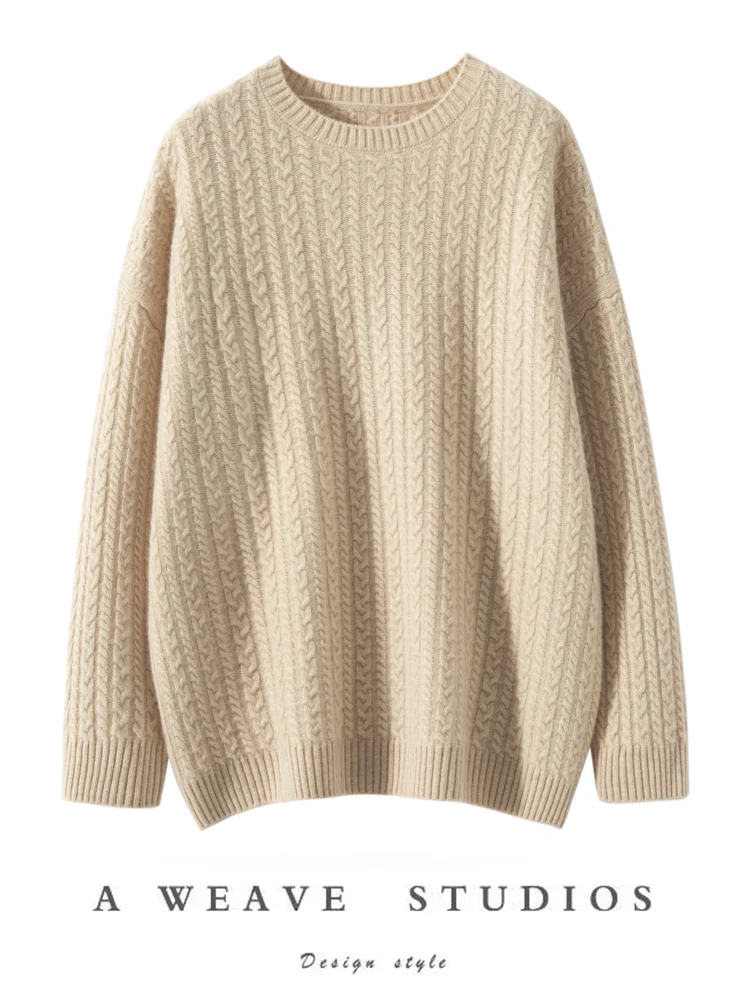 

Daily Autumn Winter Sweater Set Women Pullover Shorts Suite 100% Cashmere Suite Trousers Sweet Long Sleeve Cable Stitch Clothes