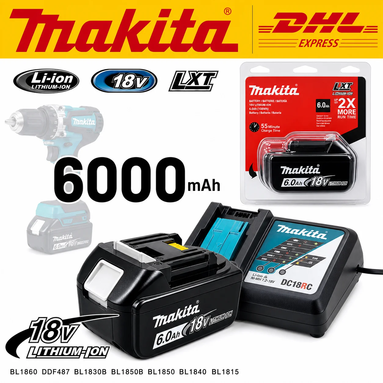 

Makita LXT 18V 6.0Ah 6000mAh Upgraded Large Capacity Battery for DIY & Working Use