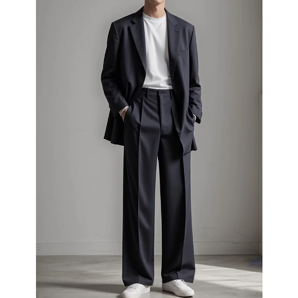 

Black Classic men's Suits 2 Piecs Jacket Pants Loose Style Casual Daily Work Commute Social Party Clothing
