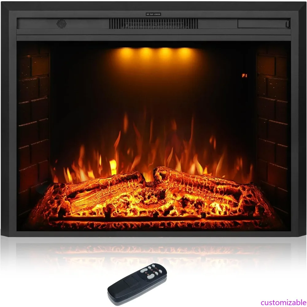 

36-Inch Wall-Mounted Electric Fireplace with Remote, Lifelike Logs, and Safety Overheat Protection