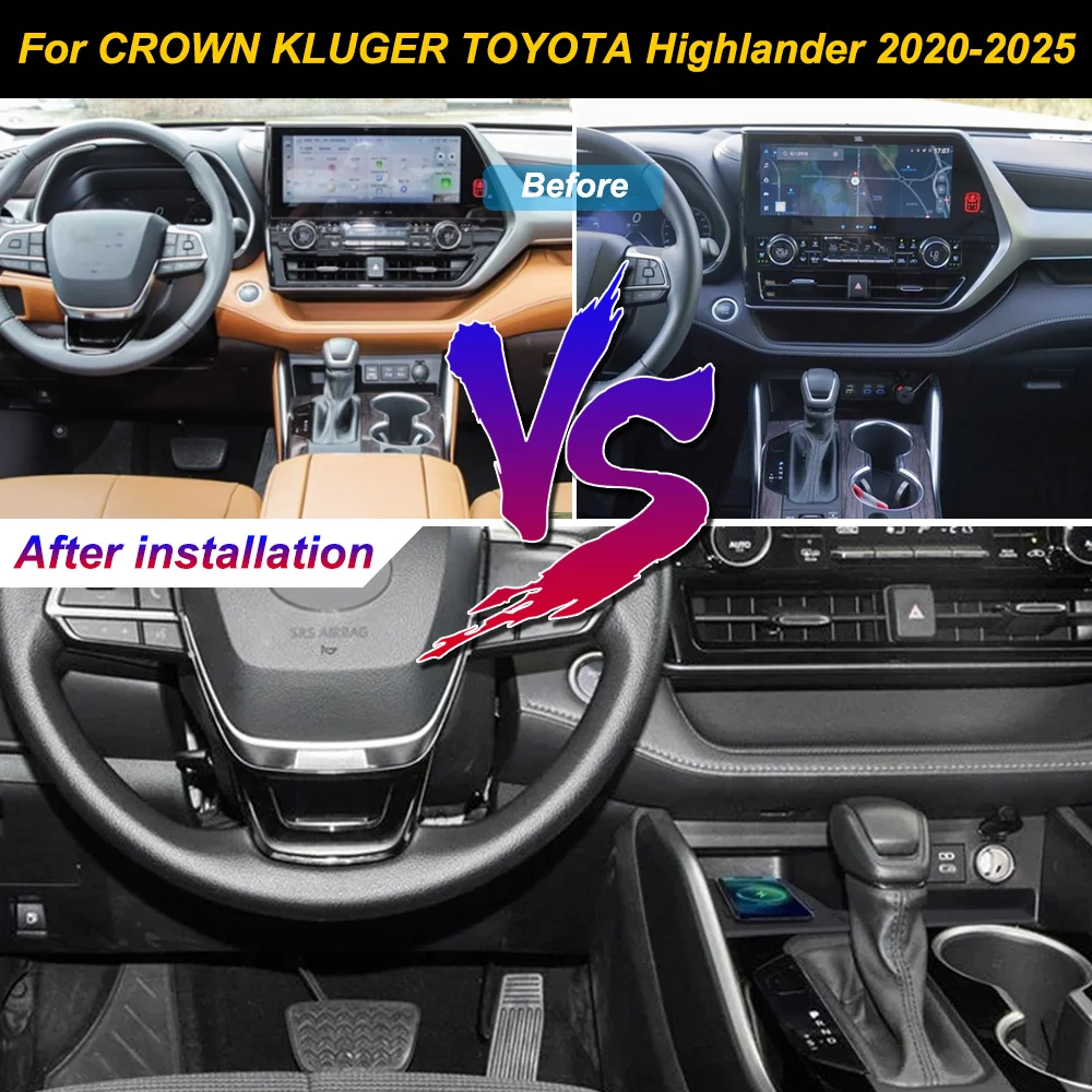 for CROWN KLUGER TOYOTA Highlander 2020-2025 Car Wireless Mobile Phone Charger Center Console Storage fast charge plate holder