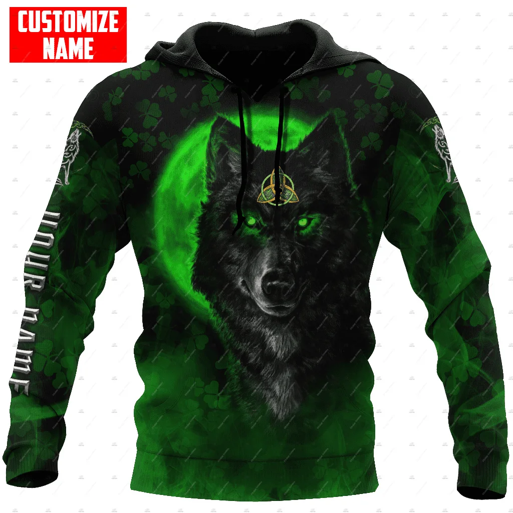 Custom Name Irish Ireland Country Flag St.Patrick Tattoo Vintage Retro Unisex 3DPrint Harajuku Pullover Casual Jacket Hoodies 51