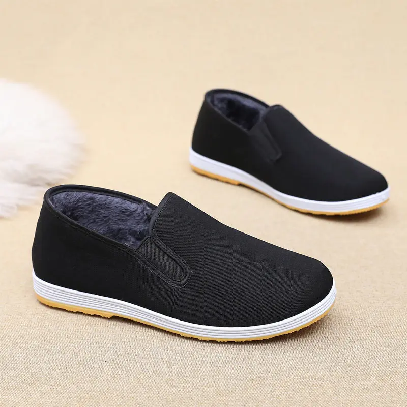 Thickened Fleece Lined Beijing Cloth Shoes Men's Work Driving Warm Cotton Shoes Rubber Sole Casual Comfortable Breathable