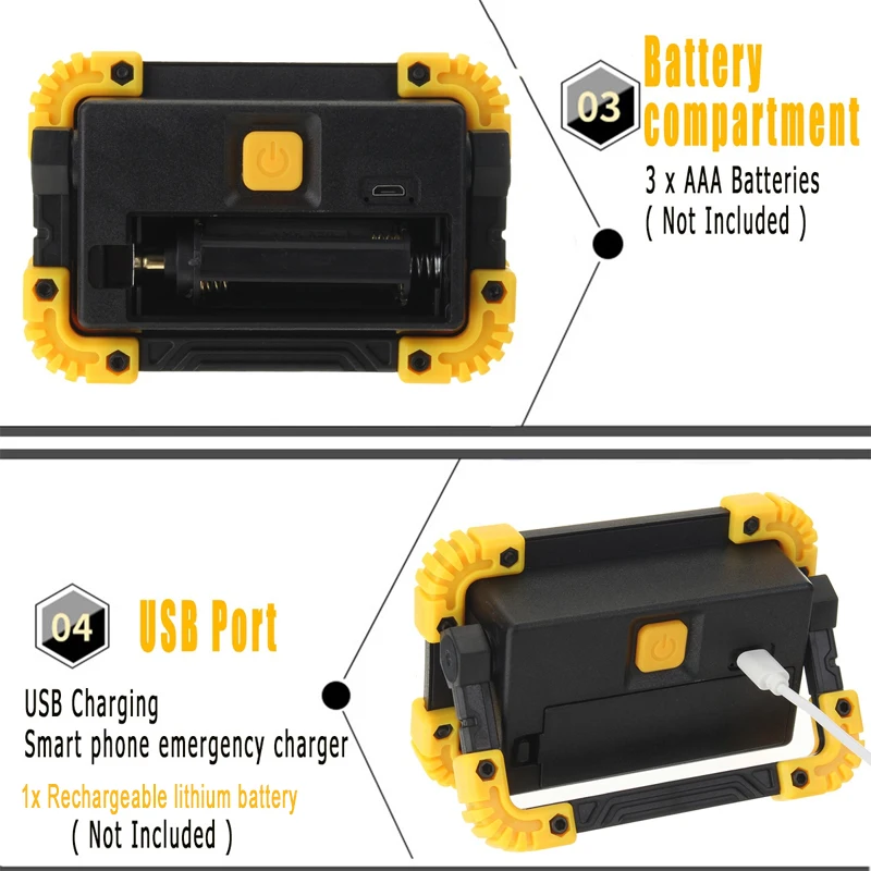 Lampe de travail LED aste USB, 3 modes, 350W, étanche, lampe d'urgence, budgétaire, extérieur, camping, portable