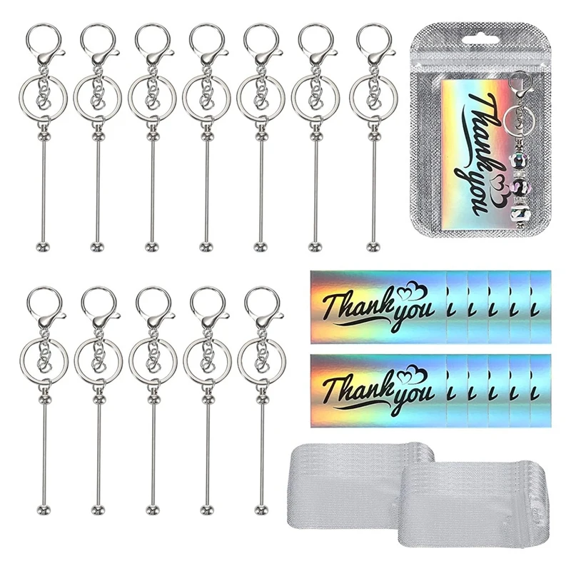 A09P-12 Set Beadable Keychain Making Kit Metal Beaded Keychain Kit, Sublimation Keychain Blanks For DIY Crafts Making Gift